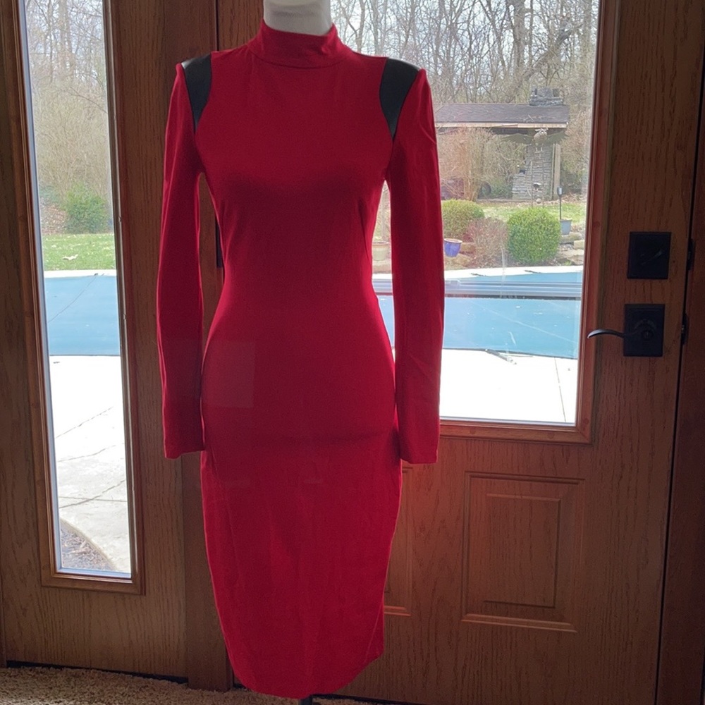 Eva Longoria  Career Red Long Sleeve Sheath Dress